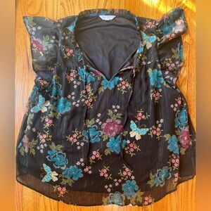 LC Lauren Conrad Black Floral Blouse